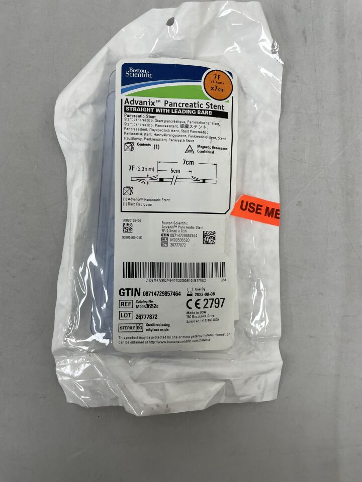 3652 - BOSTON SCIENTIFIC - Advanix Pancreatic Stent - Straight with Leading Barb - 7Fr x 7cm, (EA) - ( Expiry Date: 2022-08-08 )