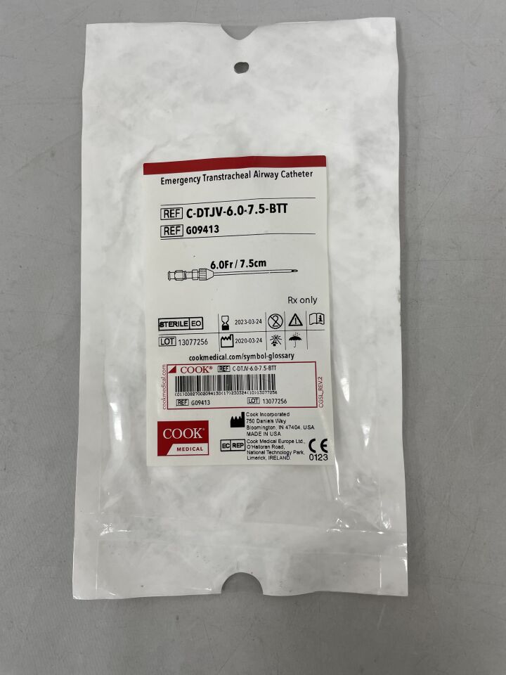 G09413 - COOK - Emergency Transtracheal Airway Catheter 6F x 7.5cm, () - ( Expiry Date: 2023-03-24 )