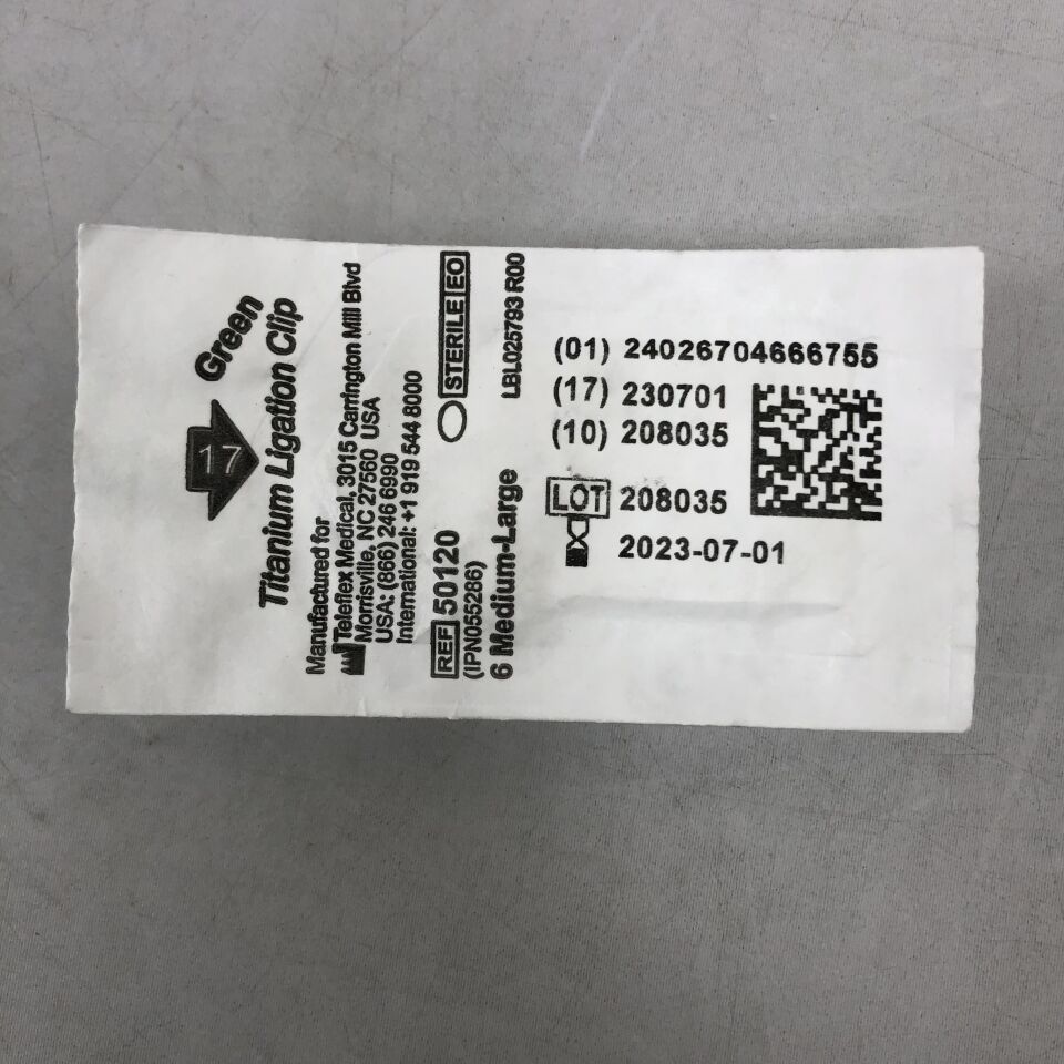 50120 - TELEFLEX - Titanium Litigation Clip, Green, 6 Medium-Large, (EA) - ( Expiry Date: 2023-06-01 )
