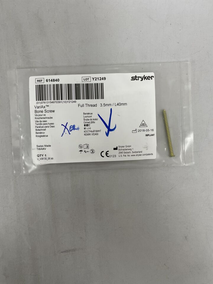 614840  -  STRYKER  -  VariAx Titanium Fully Threaded Self-Tapping Bone Screw, 3.5 x 40 mm , ( EA )  -  ( Expiry Date : 2099-12-31 )