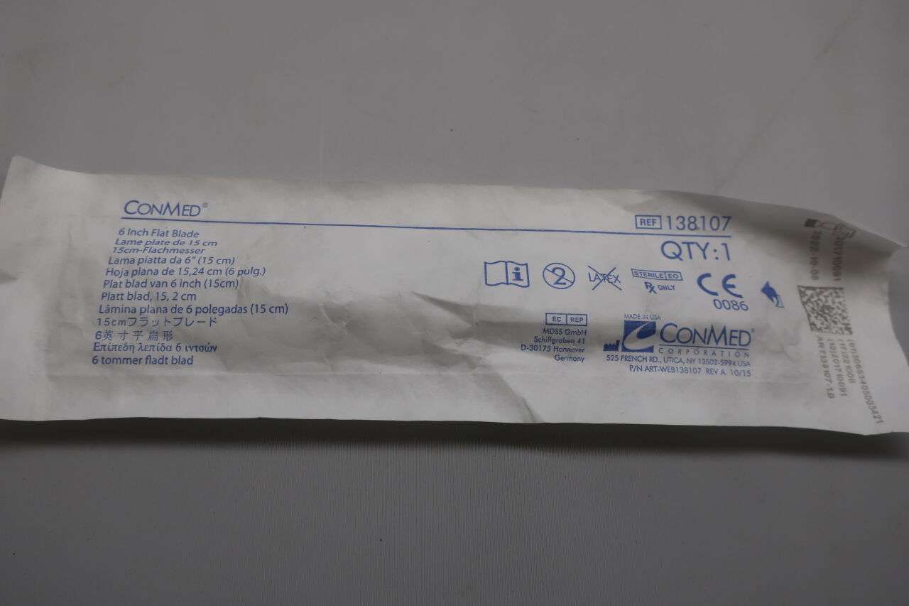 138107 - CONMED - Flat Blade, 6 inch, (EA) - ( Expiry Date: 2024-03-23 )