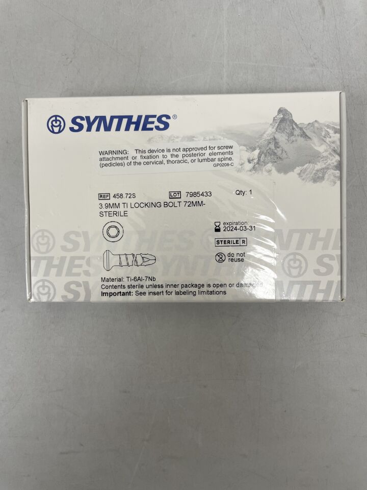 458.72S - SYNTHES - 3.9mm ti locking bolt 72mm, (BX/1) - ( Expiry Date: 2024-03-31 )