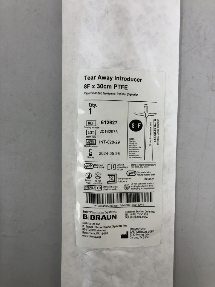 612627 - BRAUN - TEAR AWAY INTRODUCER, 8F x 30cm, (EA) - ( Expiry Date: 2024-05-28 )