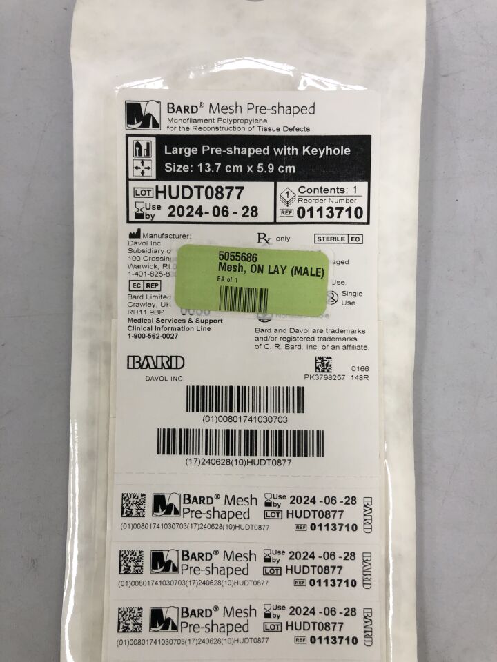 113710 - BARD - Mesh, Large, Pre-shaped with Keyhole, 13.7cm x 5.9cm, (EA) - ( Expiry Date: 2024-06-28 )