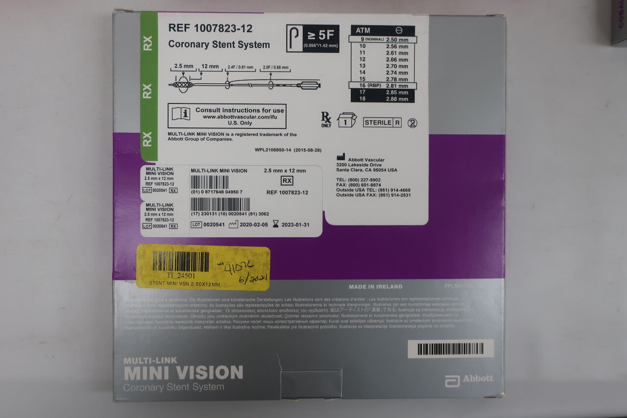 1007823-12 - ABBOTT - Multi-Link Mini Vision RX Coronary Stent System, Cobalt Chromium 2.5mm x 12mm, (BX/1) - ( Expiry Date: 2024-09-30 )