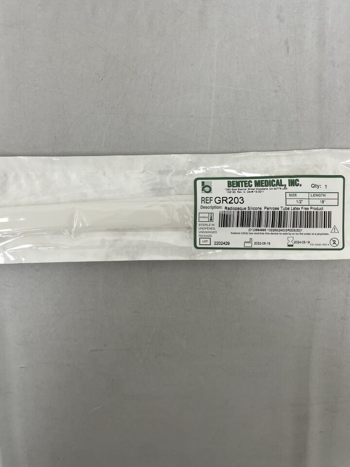 GR203 - BENTEC - Radiopaque Silicone Penrose Tube LF 1/2in x 18in, (EA) - ( Expiry Date: 2024-05-19 )