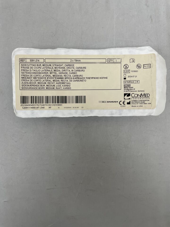 5091-214 - CONMED - Sidecutting Bur, Medium, Straight, 2mm x 19mm, (EA) - ( Expiry Date: 2024-07-21 )
