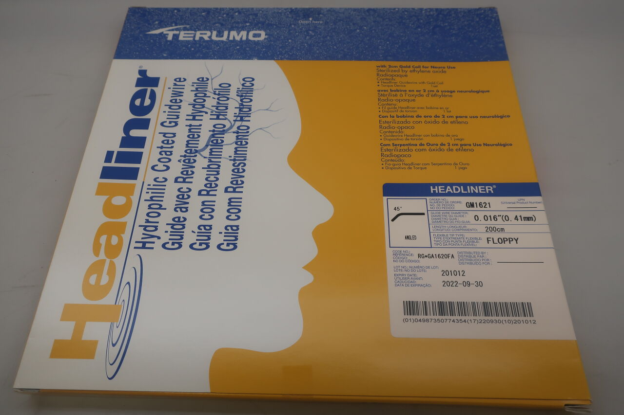 GM1621 - TERUMO - headliner hydrophilic guidewire 0.016" x 200cm, 45°, angled, (BX/1) - ( Expiry Date: 2024-02-29 )
