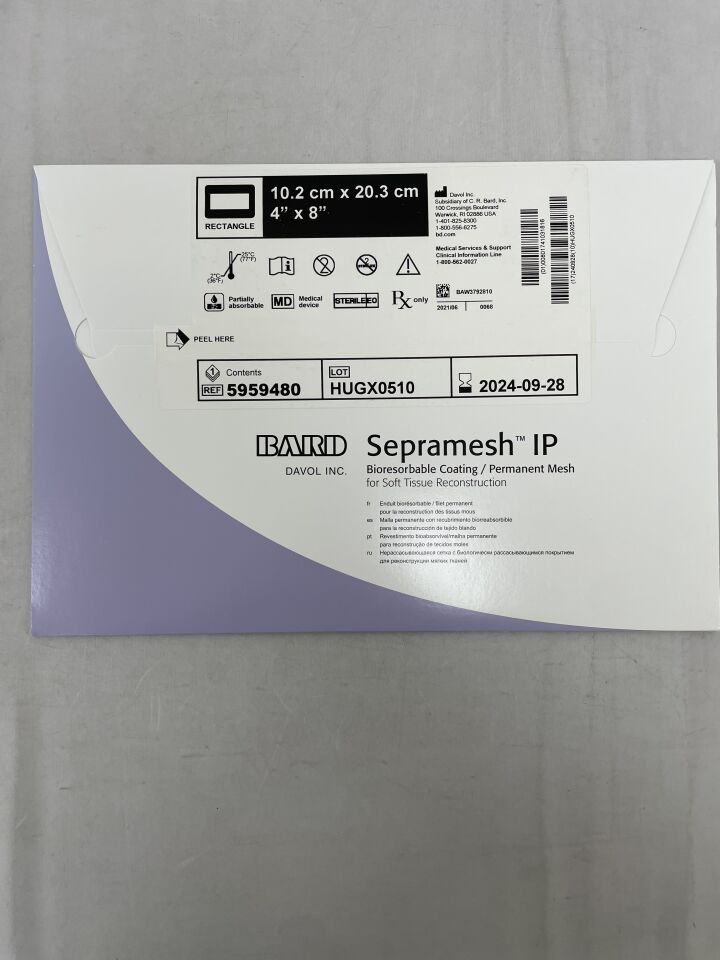 5959480 - BARD - Sepramesh IP Composite Mesh, 4" x 8", (BX/1) - ( Expiry Date: 2024-09-28 )