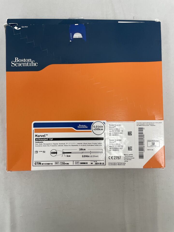 39301300 - BOSTON SCIENTIFIC - Marvel Guidewire, 0.014 in. dia. x 300cm Length, Straight Tip, 3 cm Tip Radiopacity, (BX/5) - ( Expiry Date: 2024-09-26 )