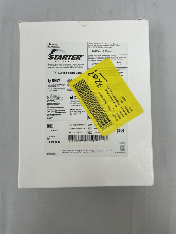 49165 - BOSTON SCIENTIFIC - Guía de inicio recubierta de PTFE, núcleo fijo curvo en J, 0,035 pulgadas de diámetro, 150 cm de longitud, (BX/10) - (Fecha de caducidad: 30/06/2026)