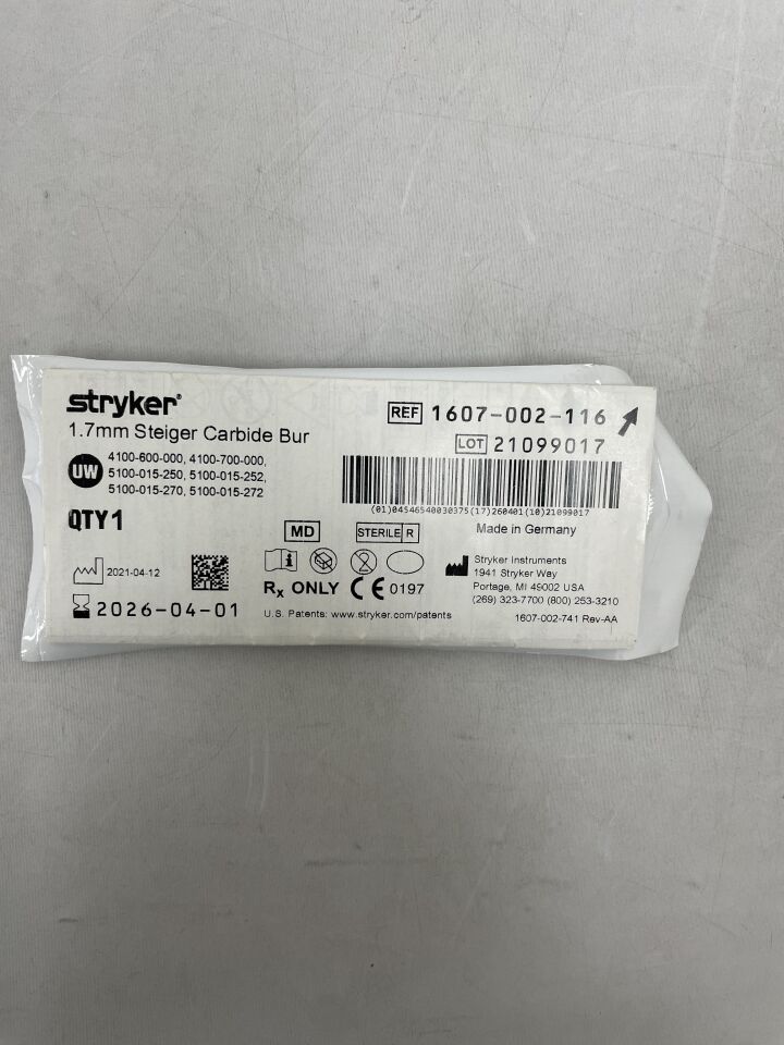 1607-002-116  -  STRYKER  -  Steiger Carbide Bur, 1.7 mm Head Diameter, 44.8 mm Length , ( EA )  -  ( Expiry Date : 2026-04-01 )