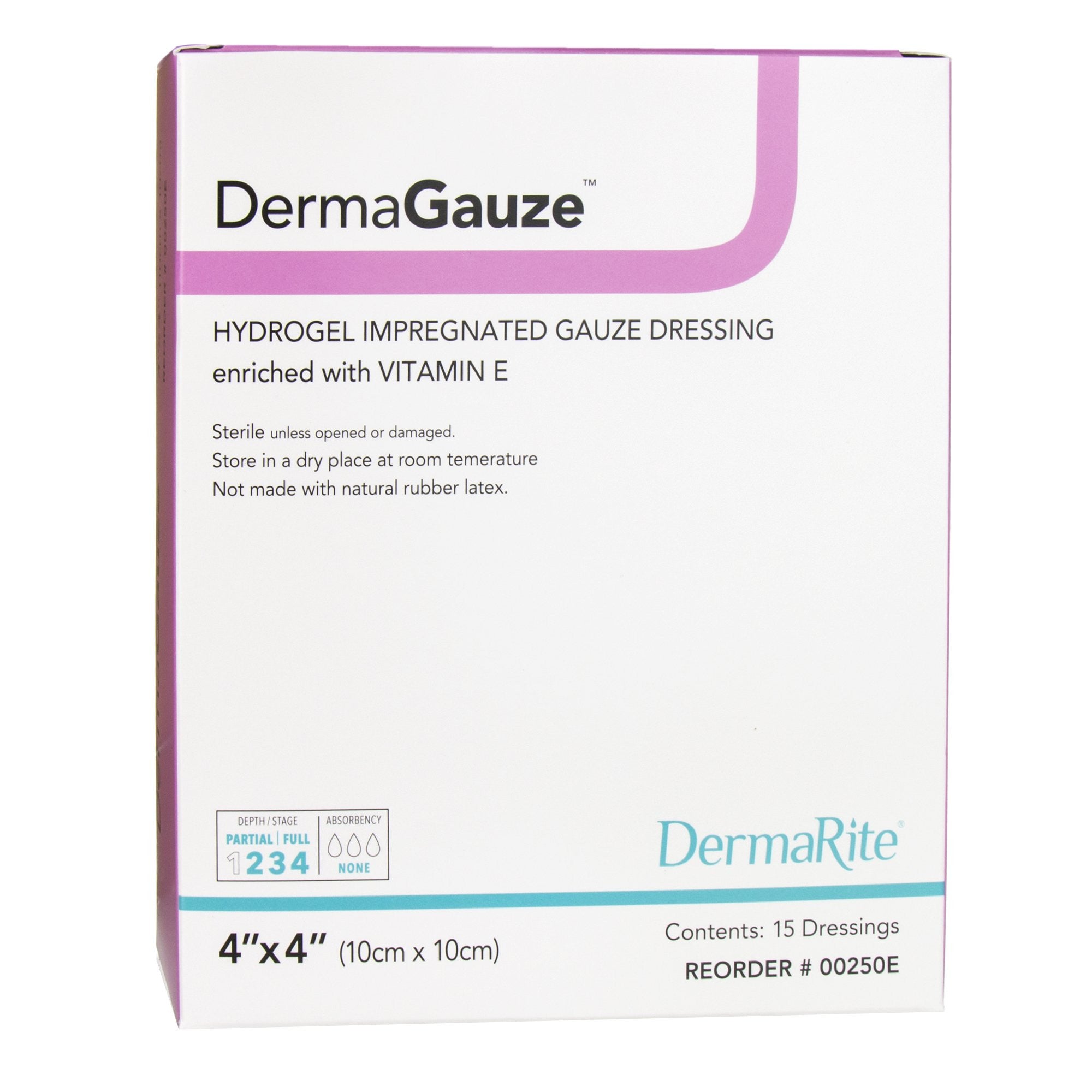 727081 - Derma - DermaGauze Hydrogel Wound Dressing Impregnated 4 X 4 Inch Sterile, 00250E, Pack of 1, (EA)