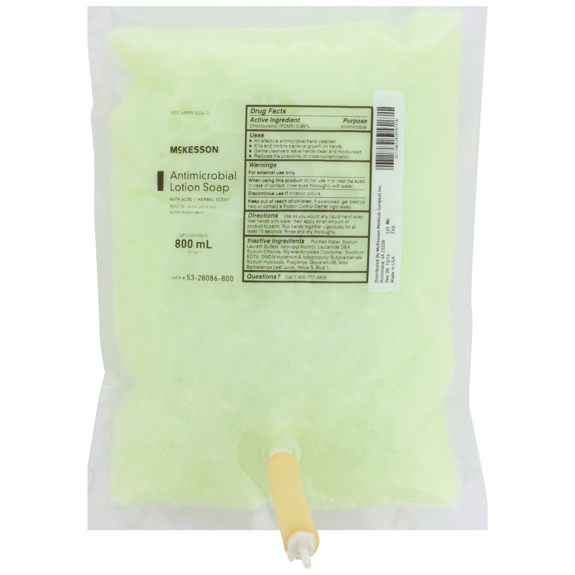 510349 - McKesson - Antimicrobial Soap McKesson Lotion 800 mL Dispenser Refill Bag Herbal Scent 53-28086-800 Case of 1, (CS)