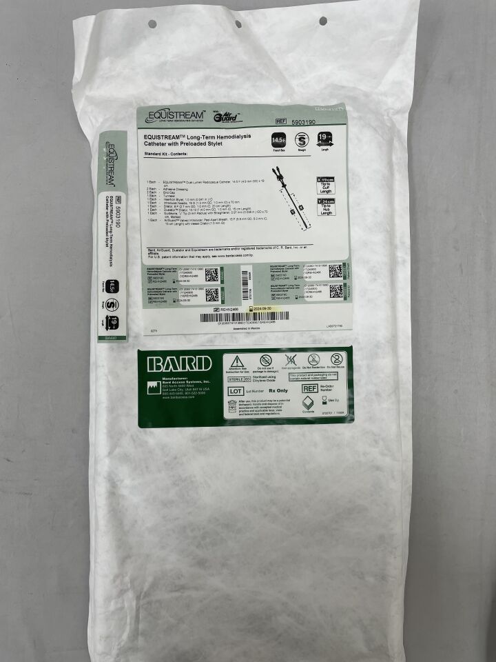 5903190 - BARD - Equistream Catheter Standard Kit with Airguard Valved Introducer, 14.5 Fr Size, 19 cm Insertion Length, (EA) - ( Expiry Date: 2024-09-30 )