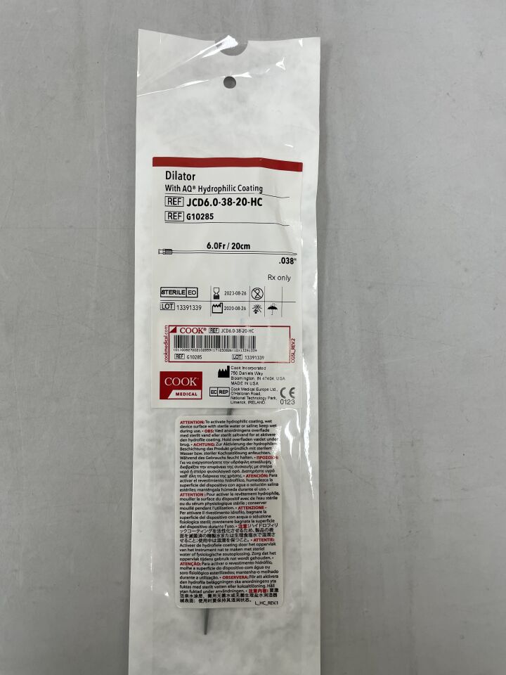 G10285 - COOK - Dilator with Hydrophilic Coating 6F x 20cm, 0.038", (EA) - ( Expiry Date: 2023-08-26 )
