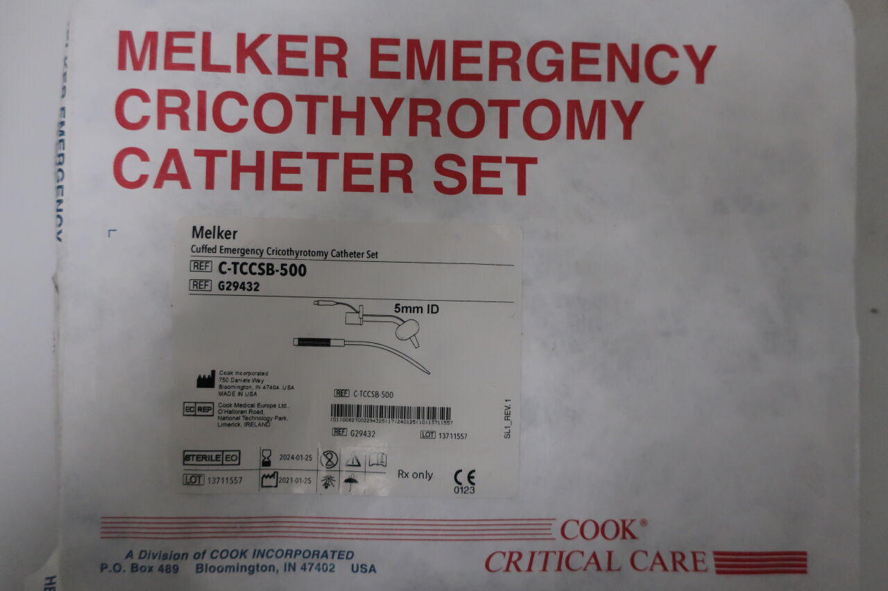 G29432 - COOK - Melker Uncuffed Emergency Cricothyrotomy Catheter Set, 5 ID x 7.2 mm OD, 9 cm Length, () - ( Expiry Date: 2024-08-25 )