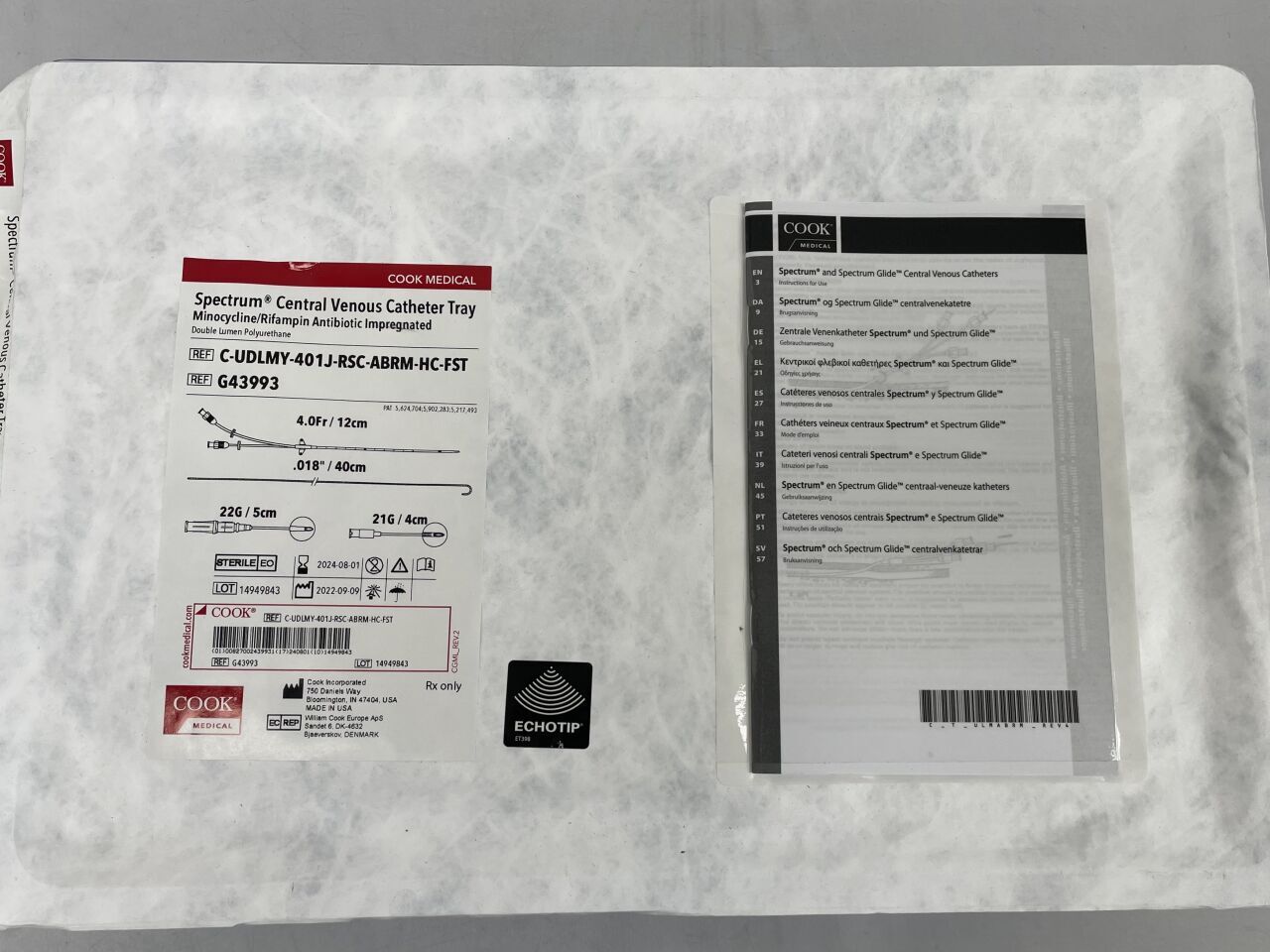 G43993 - COOK - spectrum double lumen cvc tray, m+r 4f x 12cm, (EA) - ( Expiry Date: 2024-07-01 )