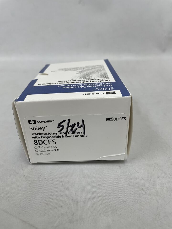 8DCFS - COVIDIEN - Shiley Cuffless Tracheostomy Tube, Cuffless w/DIC 7.6mm, (BX/1) - ( Expiry Date: 2024-05-19 )