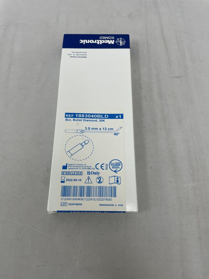 1883040BLD - MEDTRONIC - 30K Bullet Diamond Bur, 3mm x 13cm, 40°, () - ( Expiry Date: 2022-09-10 )