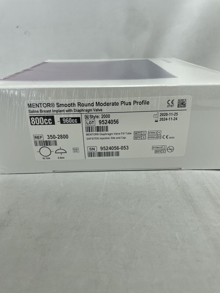 350-2800 - MENTOR - Smooth Roucnd High Profile, Saline Breast Implant with Diaphragm Valve, 800-960cc, Style - 2000, (BX/1) - ( Expiry Date: 2024-11-24 )