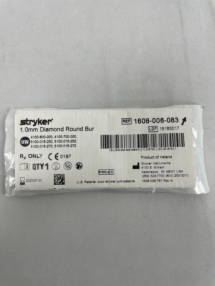 1608-006-083 - STRYKER - Round Diamond Burr, 1 mm Head Diameter, () - ( Expiry Date: 2024-06-01 )