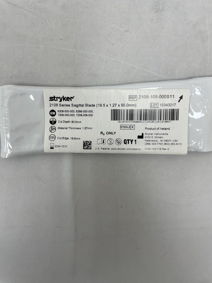 2108-109-000S11 - STRYKER - 2108 Series Sagittal Blade, 19.5 x 1.27 x 90mm, (EA) - ( Expiry Date: 2024-12-01 )