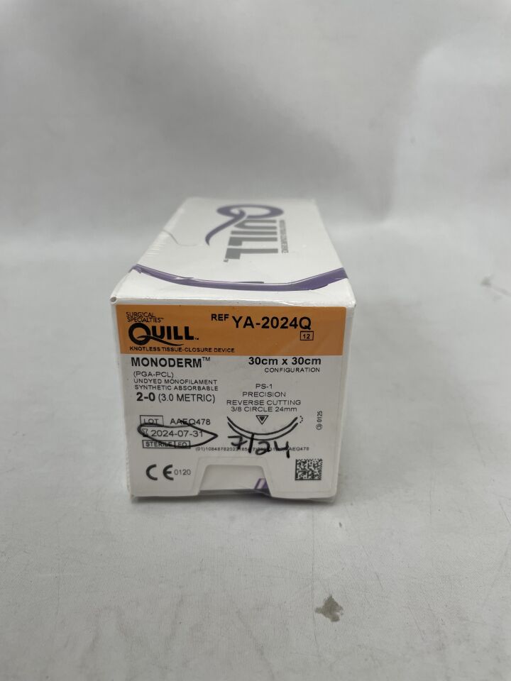 YA-2024Q - SURGICAL SPECIALTIES - 2-0 Quill Monoderm Barbed undyed (30cm x 30cm) PS-1 Reverse Cutting, Double Armed, Bi-Directional, (BX/12) - ( Expiry Date: 2024-07-31 )