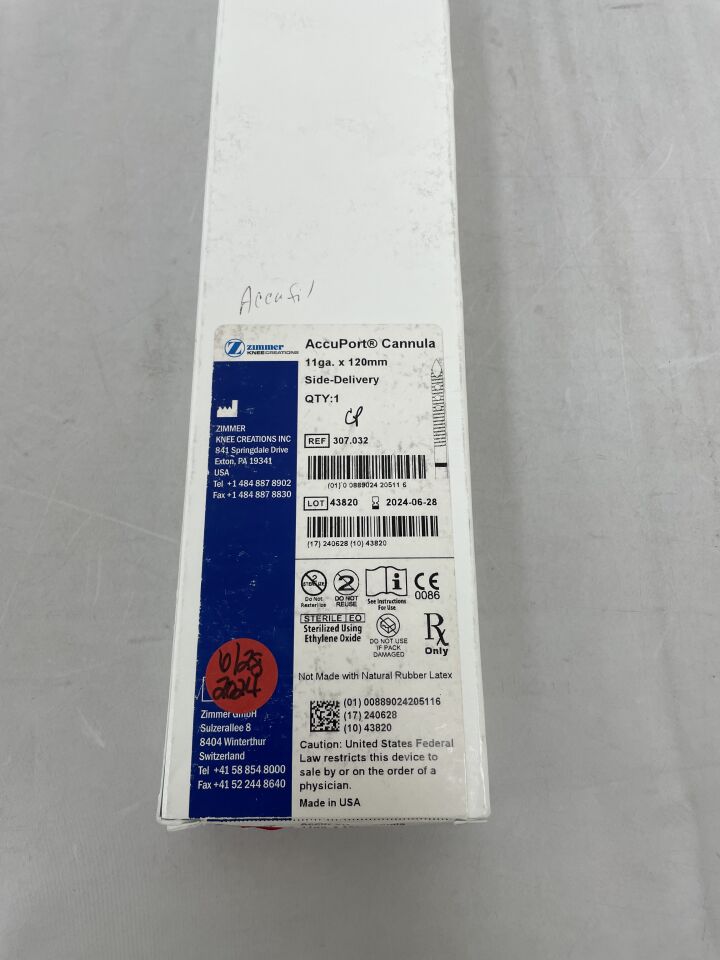 307.032 - ZIMMER - AccuPort Side-Delivery Cannula, 11Ga x 120mm, () - ( Expiry Date: 2024-06-28 )