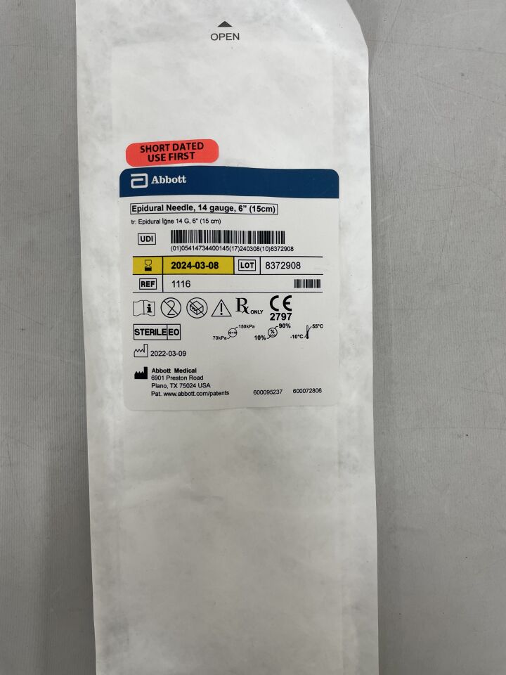 1116 - ABBOTT - SJM Epidural Needle 14G x 6", (EA) - ( Expiry Date: 2024-03-08 )