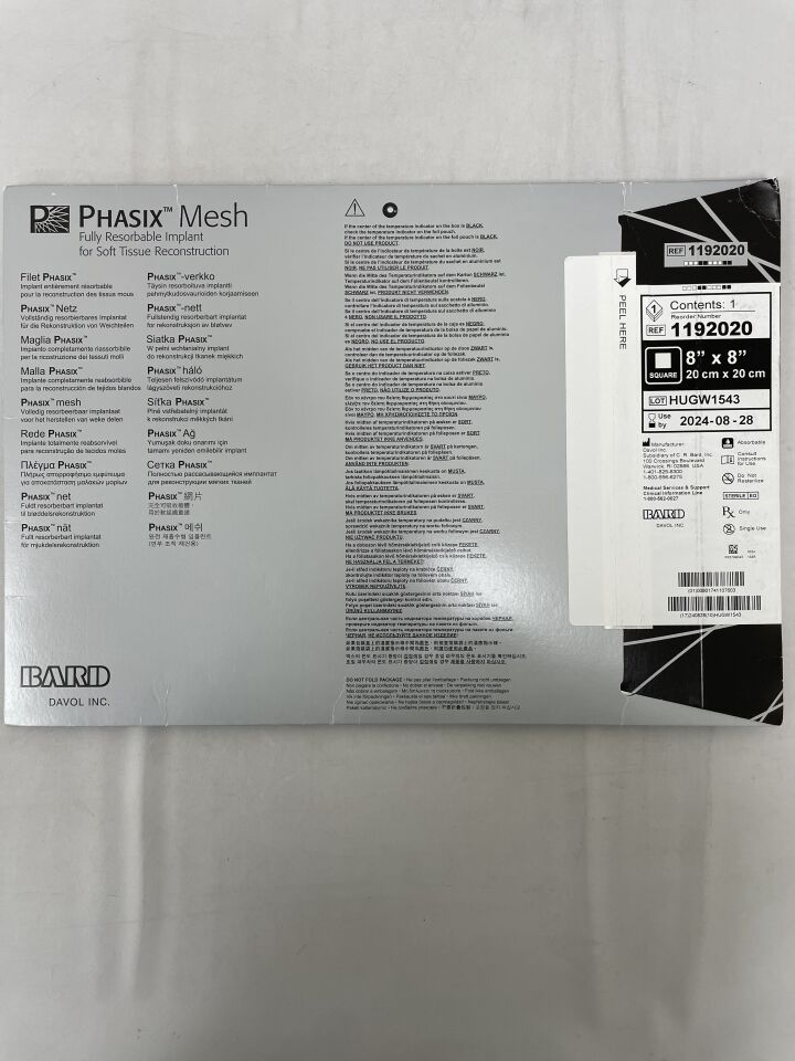 1192020 - BARD - Phasix Poly-4-hydroxybutyrate Mesh, 8 x 8 in., (BX/1) - ( Expiry Date: 2024-08-28 )