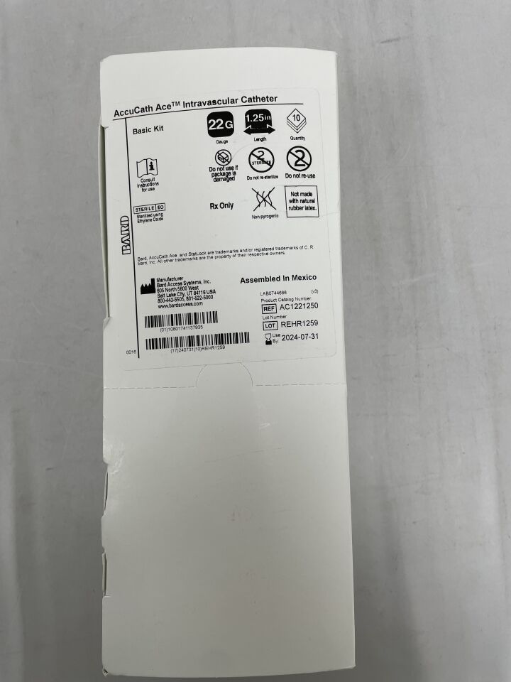 AC1221250 - BARD - AccuCath Ace Intravascular Catheter, Basic 22G x 1.25", (BX/10) - ( Expiry Date: 2024-07-31 )