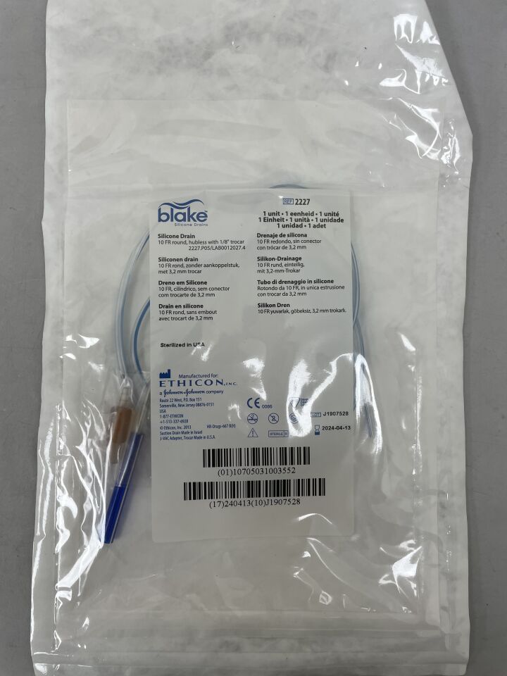 2227 - BLAKE - ETHICON Silicone Drain Round Blake Silicone Drain Round Hubless 10Fr with 1/8in, (EA) - ( Expiry Date: 2024-04-13 )
