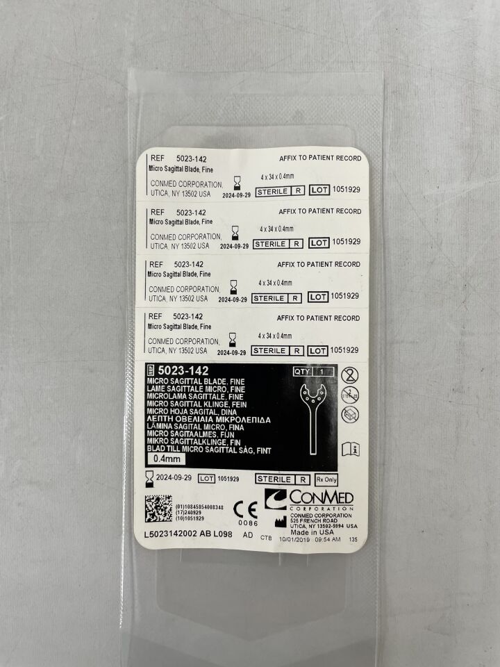 5023-142 - CONMED - Micro Sagittal Blade, Fine 4mm x 34mm x 0.4mm, (EA) - ( Expiry Date: 2024-09-29 )