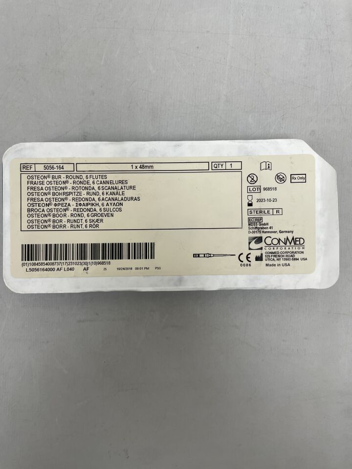 5056-164 - CONMED - Osteon Bur – Round, 6 Flutes, 1 x 48mm, (EA) - ( Expiry Date: 2023-10-23 )