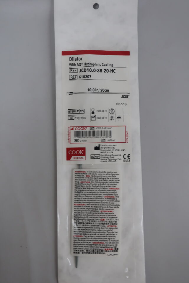 G10207 - COOK - Dilator with AQ Hydrophilic Coating - JCD10.0-38-20-HC - 10Fr x 20cm x .038", (EA) - ( Expiry Date: 2024-03-04 )