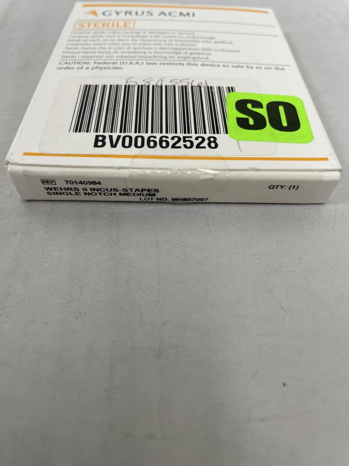 70140984 - GYRUS ACMI - Wehrs II Incus-Stapes Prothesis, Single Notch Medium, (BX/1) - ( Expiry Date: 2024-03-20 )