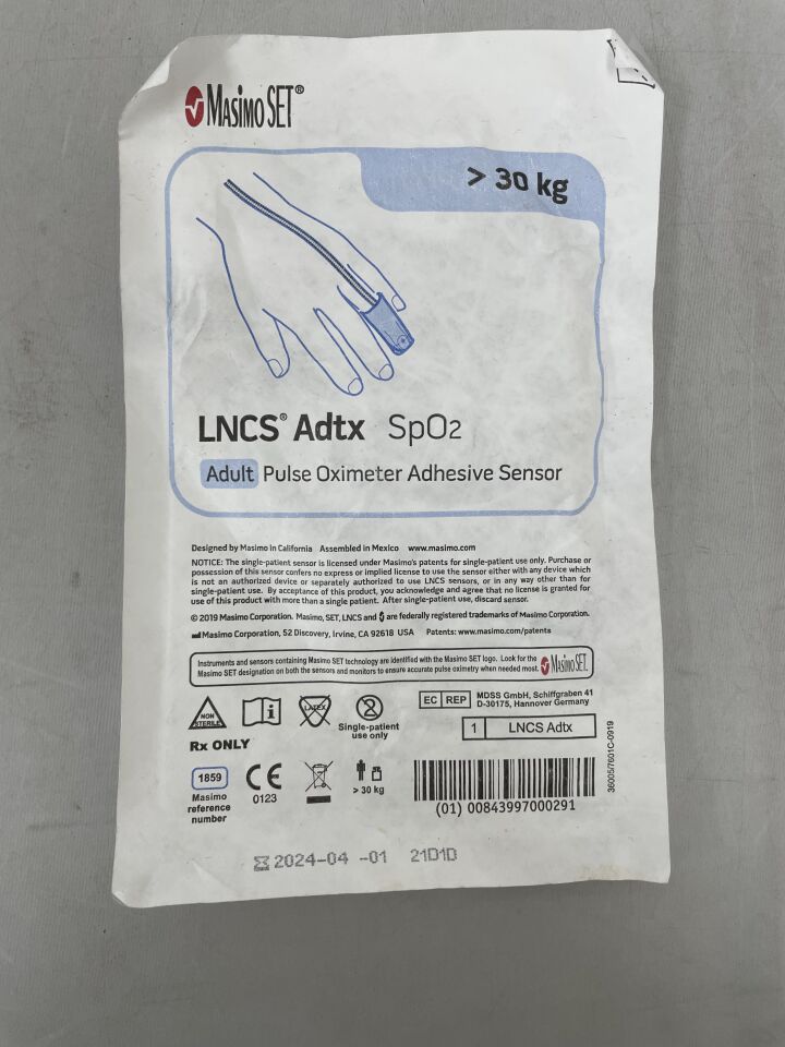 1859 - MASIMO - LNCS Adult Adhesive Wrap SpO2 Sensor, 18 in. Cord Length, White Cord, () - ( Expiry Date: 2024-04-01 )