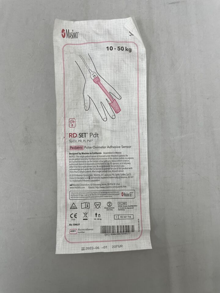 4001 - MASIMO - RD SET Pdt SpO2, PR, PI, PVI Pediatric Pulse Oximeter Adhesive Sensor, (EA) - ( Expiry Date: 2023-06-01 )