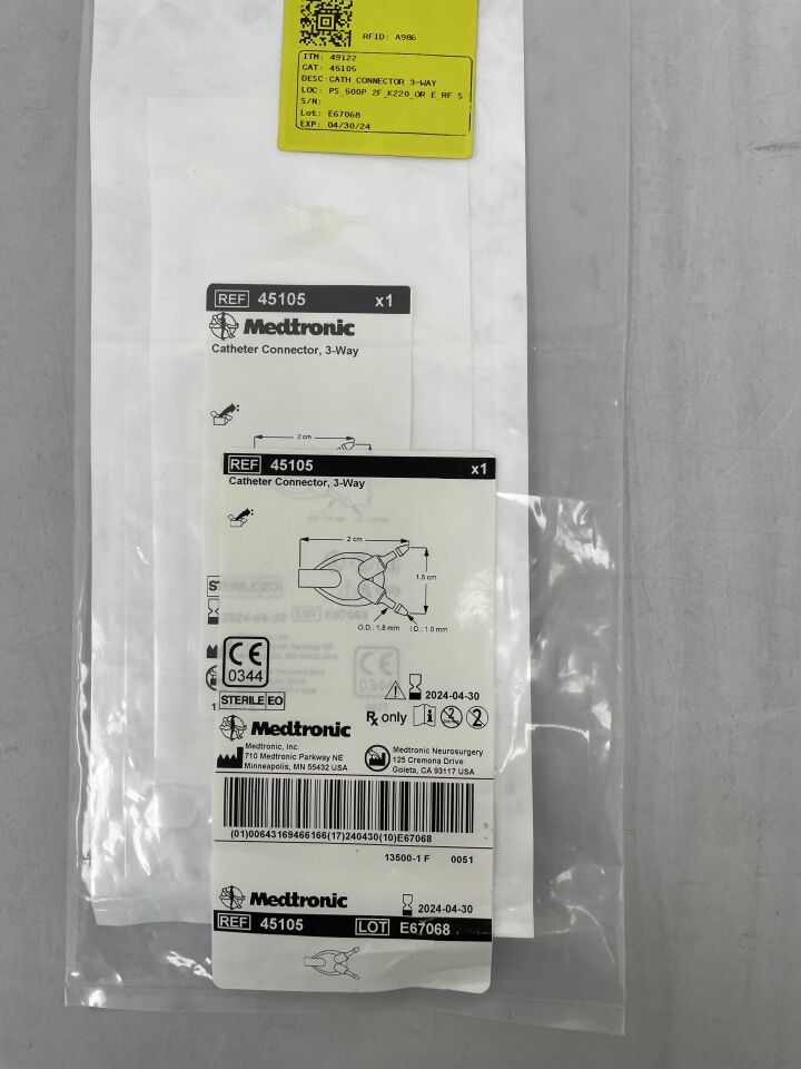 45105 - MEDTRONIC - Catheter Connector, 3-Way, (EA) - ( Expiry Date: 2024-04-30 )