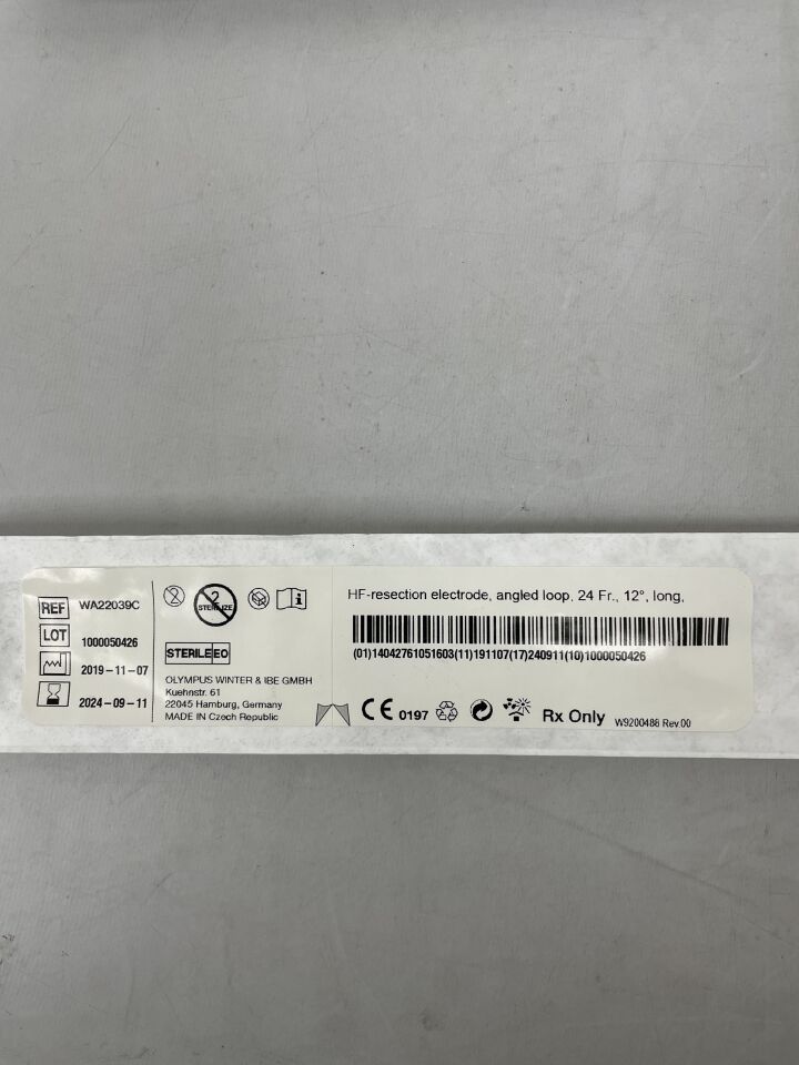WA22039C - OLYMPUS - HF RESECTION ROLLER ELECTRODE, Angled Loop, LONG, 12 degree, 24F, (EA) - ( Expiry Date: 2024-09-11 )