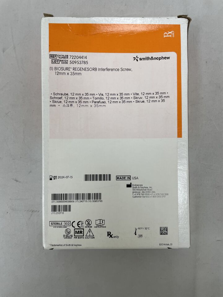 72204414 - SMITH & NEPHEW - Biosure Regenesorb Interference Screw 12mm x 35mm, () - ( Expiry Date: 2024-07-15 )