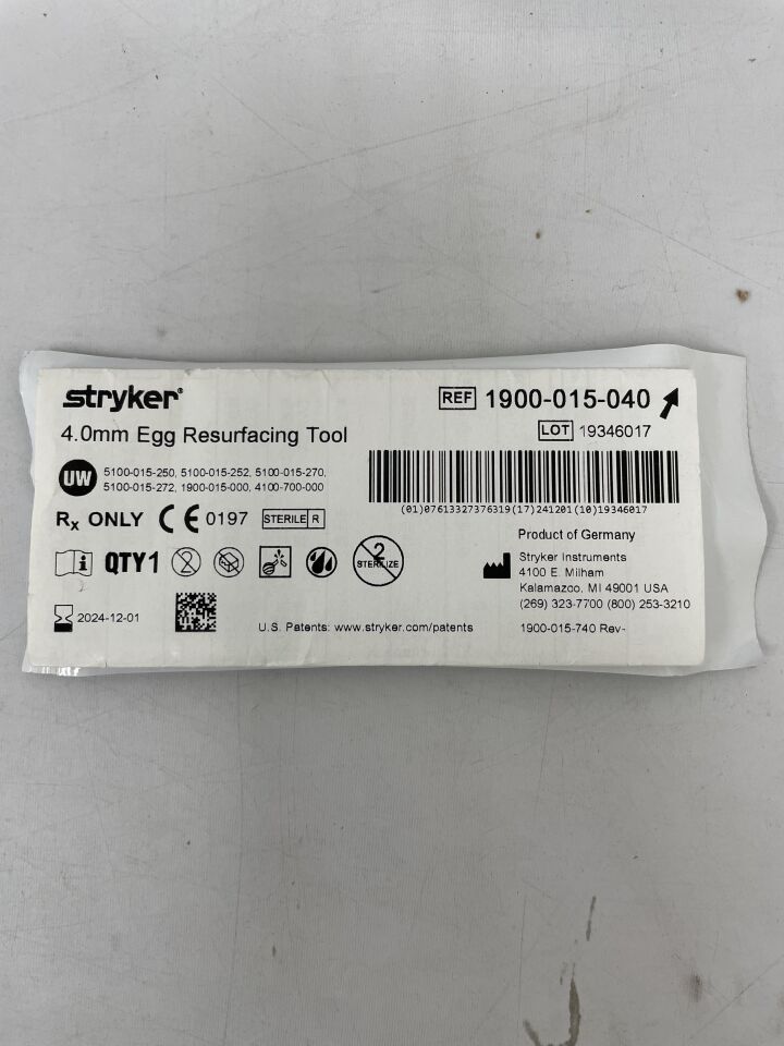 1900-015-040 - STRYKER - 4.0mm Egg Resurfacing Tool, () - ( Expiry Date: 2024-12-01 )