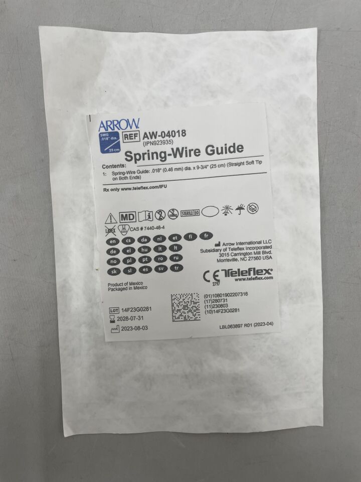 AW-04018 - TELEFLEX - 彈簧導線器 0.018" x 25cm，（個）-（有效期限至：2028-07-31）