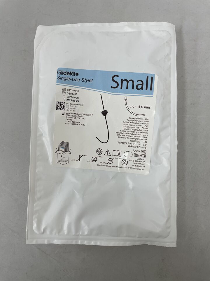 0803-0118  -  VERATHON MEDICAL  -  GlideRite Single-Use Stylet, Small 3-4mm , ( EA )  -  ( Expiry Date : 2025-10-25 )