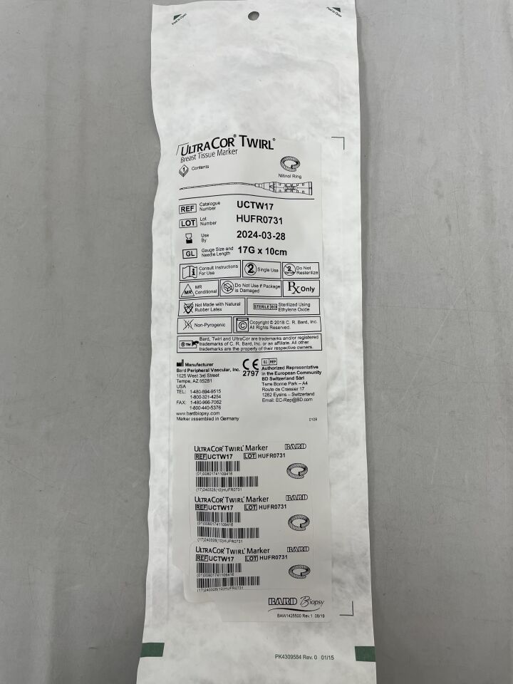 UCTW17 - BARD - UltraCor Twirl Breast Tissue Marker, 17G x 10cm, (EA) - ( Expiry Date: 2024-03-28 )
