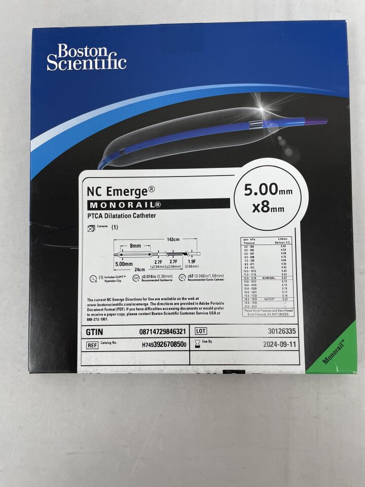 392670850 - BOSTON SCIENTIFIC - NC Emerge Monorail PTCA Dilatation Catheter - 5.00mm x 8mm, (BX/1) - ( Expiry Date: 2024-09-11 )