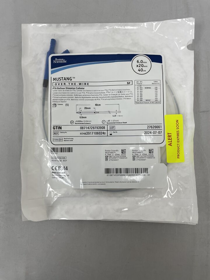 3917106024 - BOSTON SCIENTIFIC - Mustang OTW PTA Balloon Dilatation Catheter - 6.0mm x 20mm x 40cm, () - ( Expiry Date: 2024-07-07 )