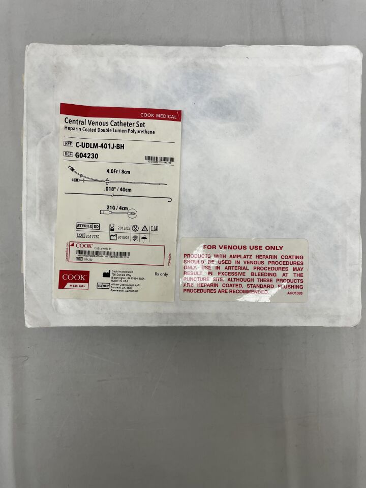 G04230 - COOK - Central Venous Catheter Set, Heparin Coated Double Lumen Polyurethane, (EA) - ( Expiry Date: 2013-05-31 )