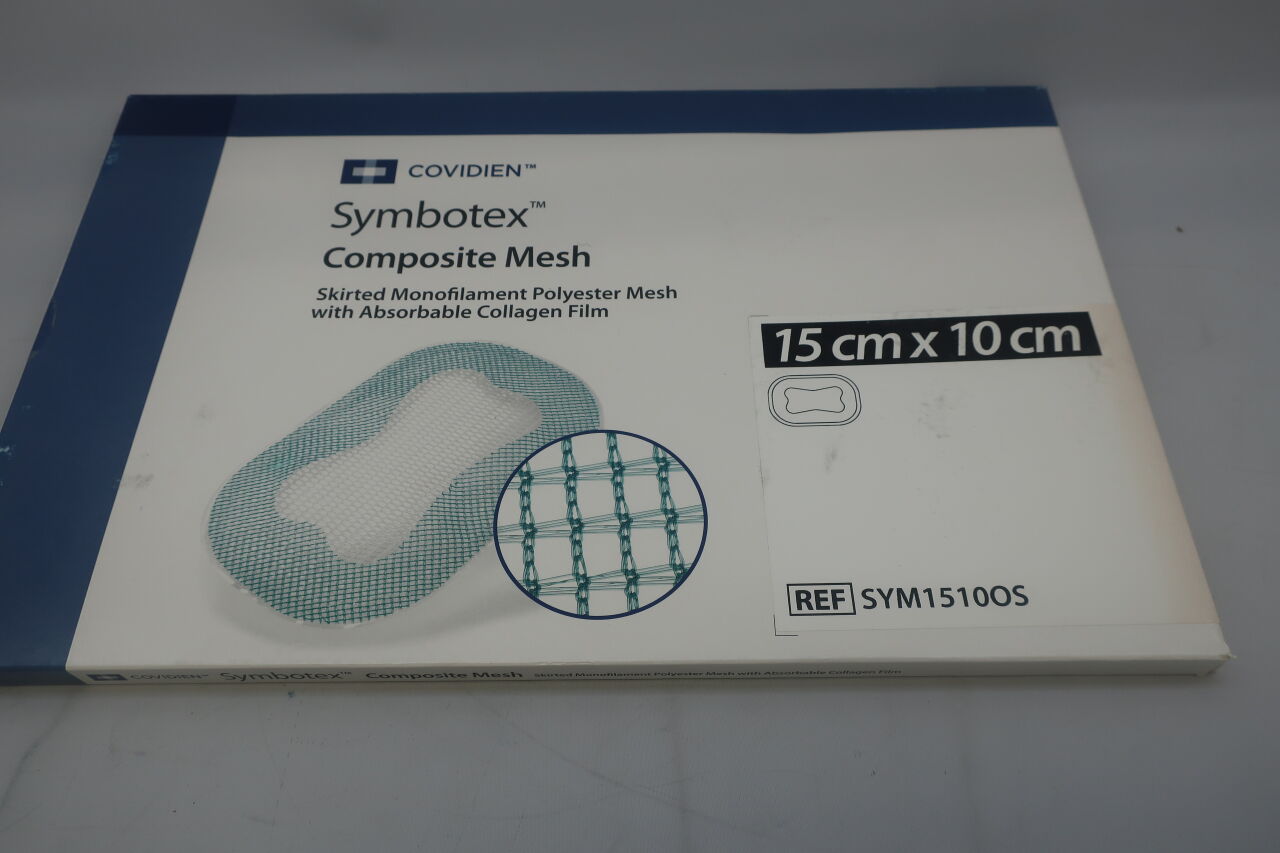 SYM1510OS - COVIDIEN - Symbotex Skirted Monofilament Composite Mesh with Absorbable Collagen Film and Marking, 15 x 10 cm, (BX/1) - ( Expiry Date: 2023-09-30 )